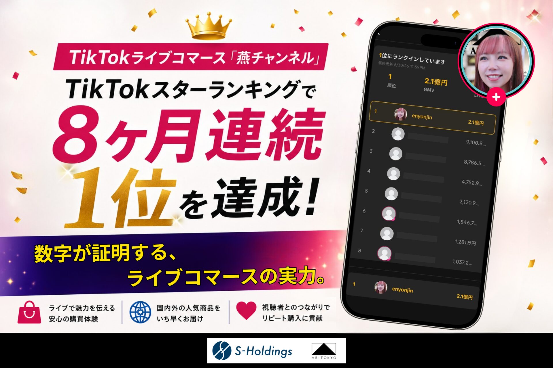「燕チャンネル」がTikTok Shop「スターランキング」で8ヶ月連続1位を達成